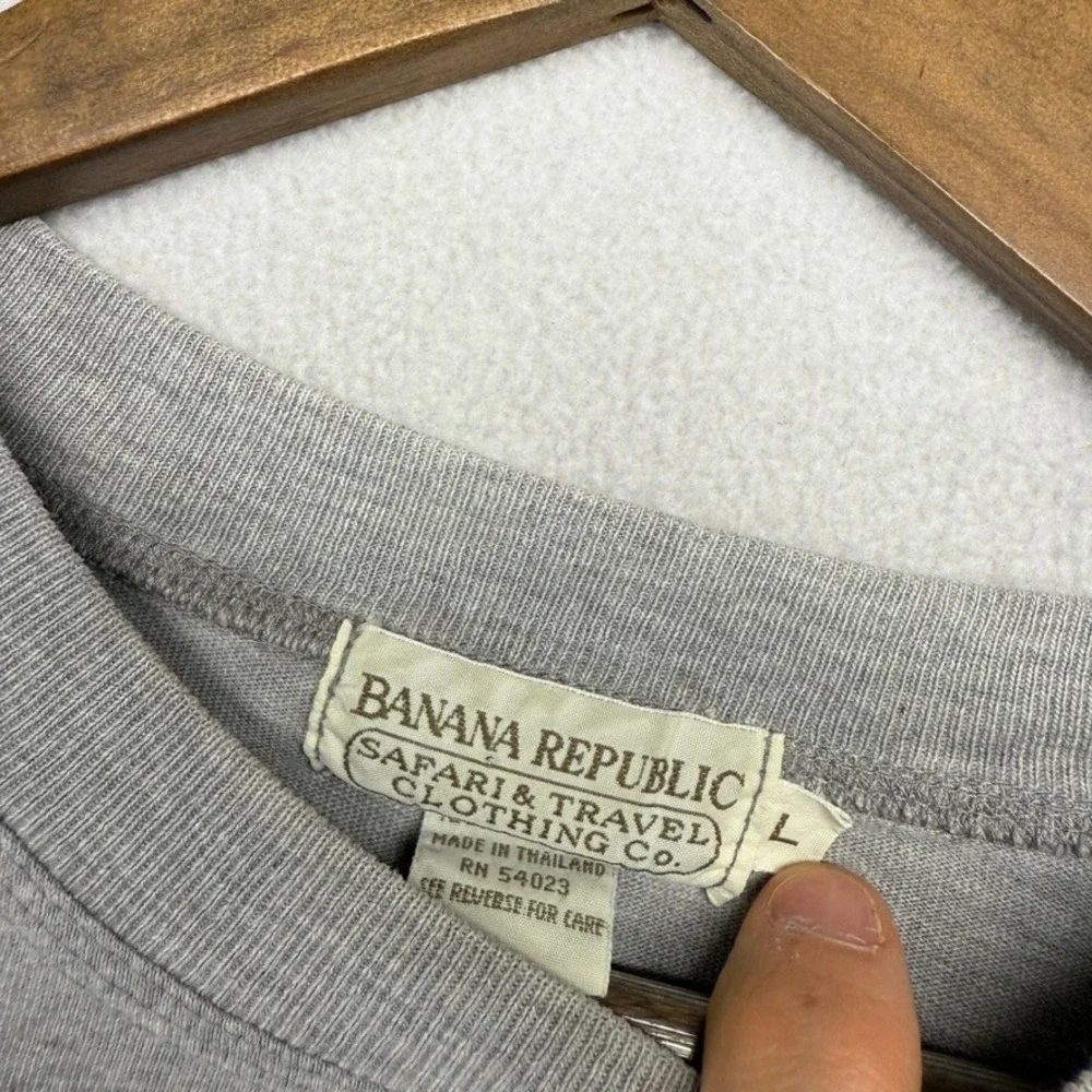 Vintage Banana Republic Blank Shirt Men's Large Gray Safari Travel Crewneck 90s
